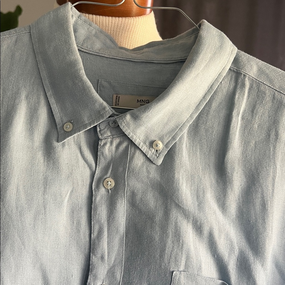 Mango Men's Soft Blue Casual Shirt